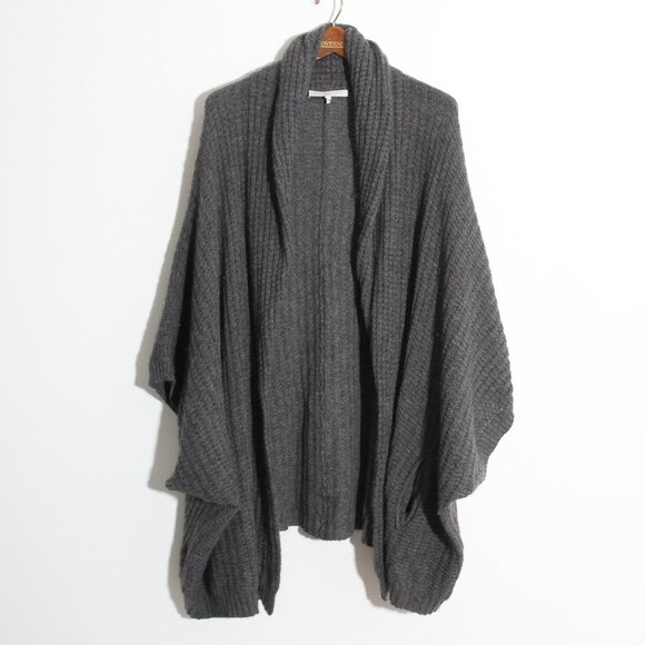Naked Cashmere Open Front Cardigan Poncho Wrap Ruana Knit Sweater Gray Sz Large - Picture 1 of 15
